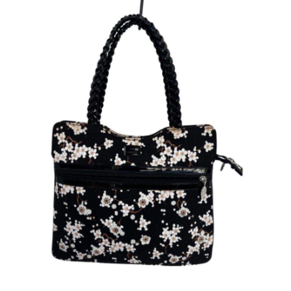Lulu Guinness Women's Black Twill White Floral Pattern Shoulder Strap Totes Bag